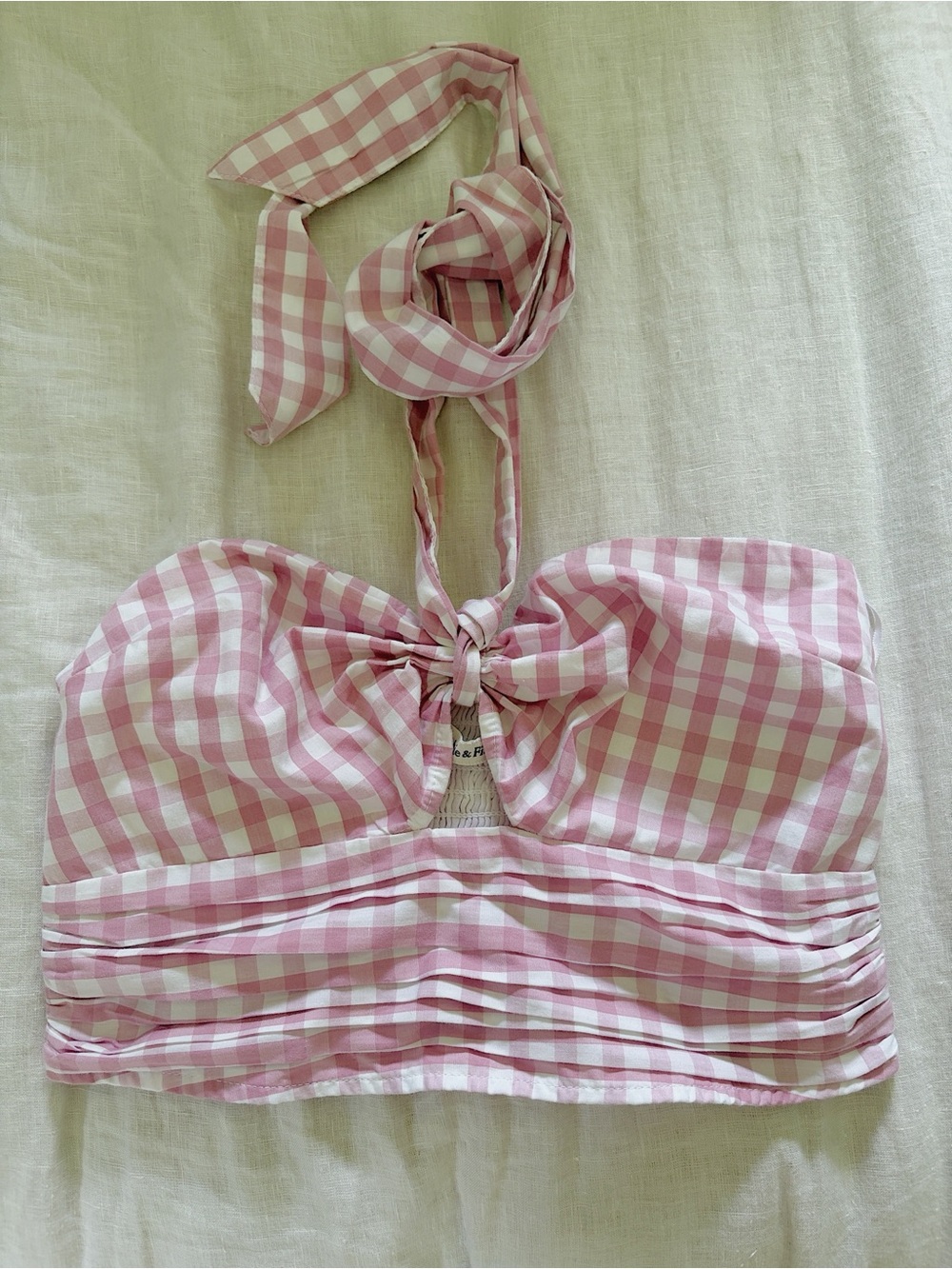 abercrombie and fitch pink gingham top size small halter neck
